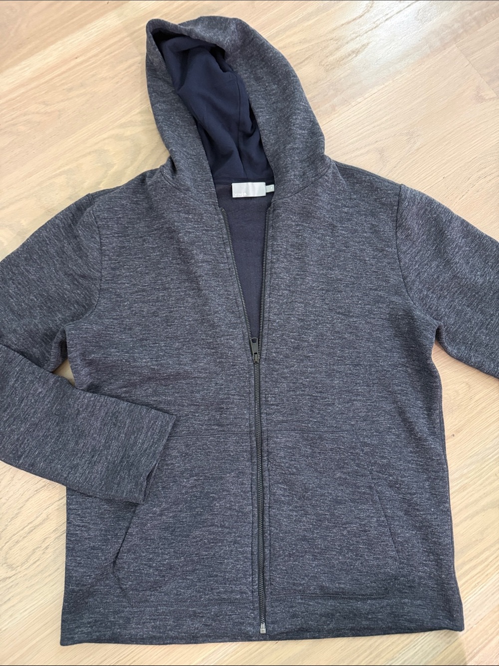 Vince Men’s Heather Charcoal Navy Contrast Lined Full Zip Hoodie M